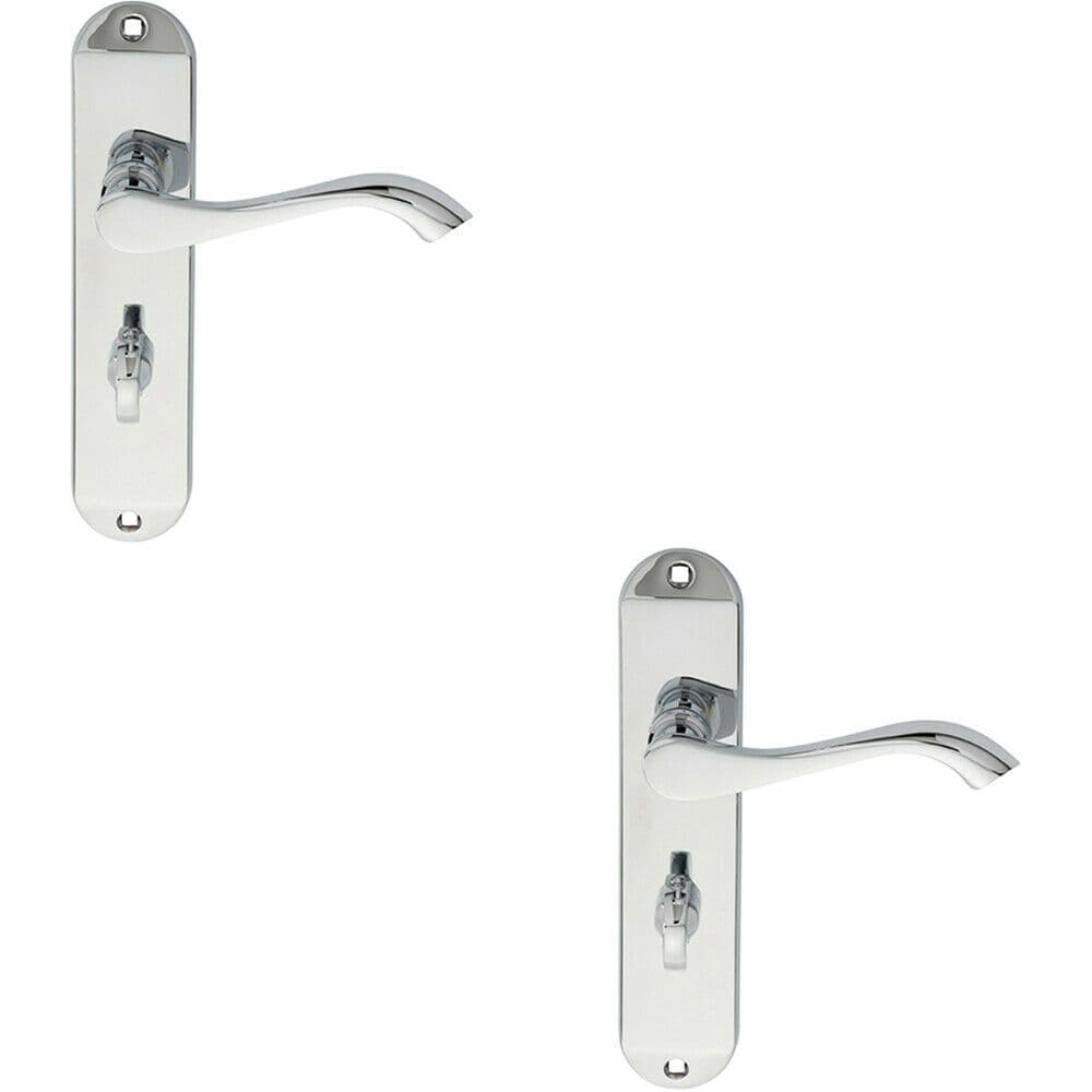 2x PAIR Curved Lever on Chamfered Bathroom Backplate 180 x 40mm Polished Chrome