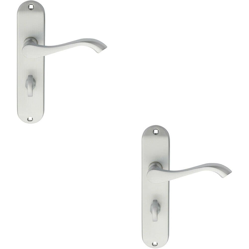 2x PAIR Curved Handle on Chamfered Bathroom Backplate 180 x 40mm Satin Chrome