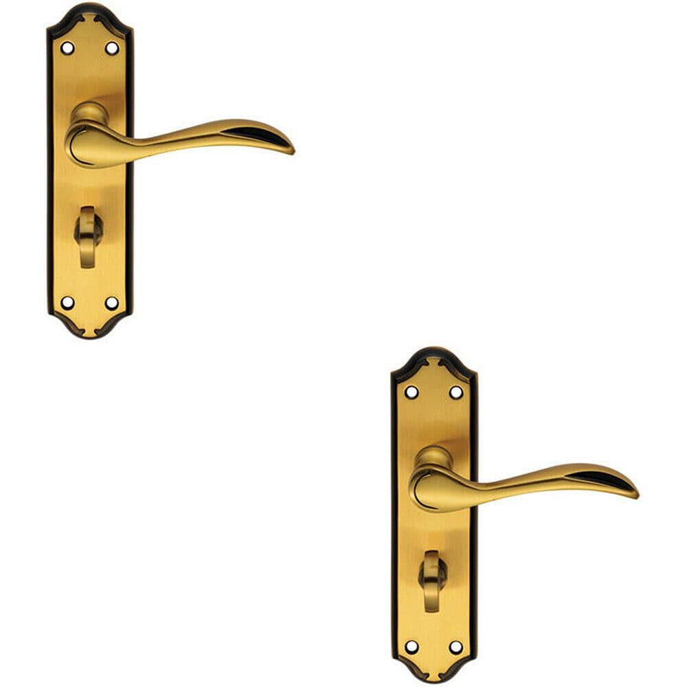 2x PAIR Curved Door Handle Lever on Bathroom Backplate 180 x 45mm Brushed Bronze