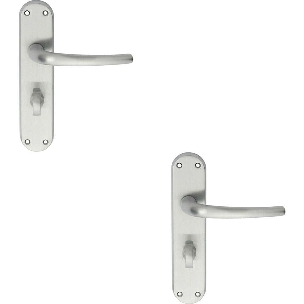 2x PAIR Slim Round Bar Lever on Shaped Bathroom Backplate 185 x 40mm Chrome