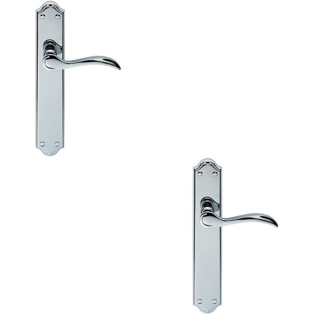 2x PAIR Curved Handle on Long Latch Backplate 245 x 45mm Polished Chrome