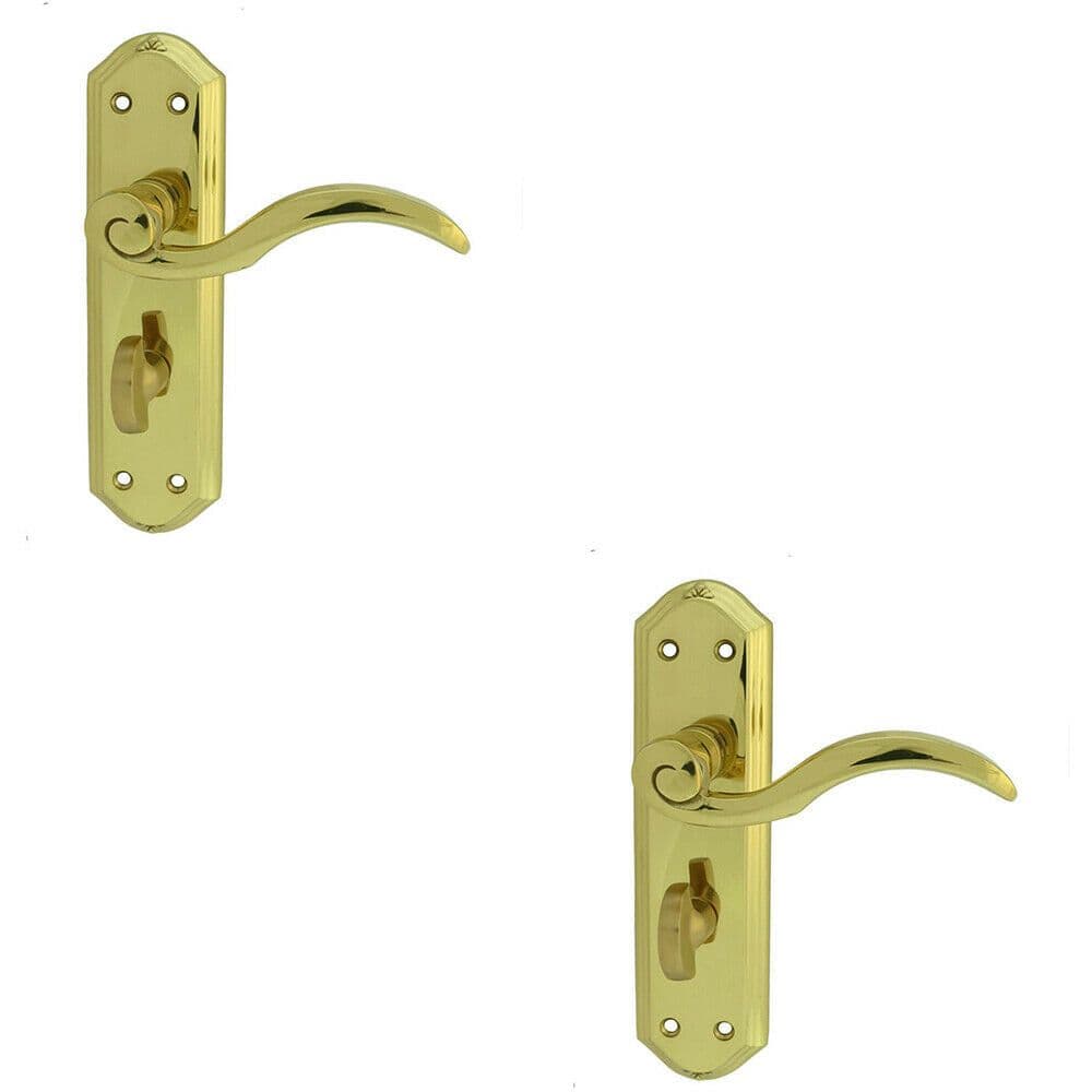 2x PAIR Spiral Sculpted Handle on Bathroom Backplate 180 x 48mm Polished Brass