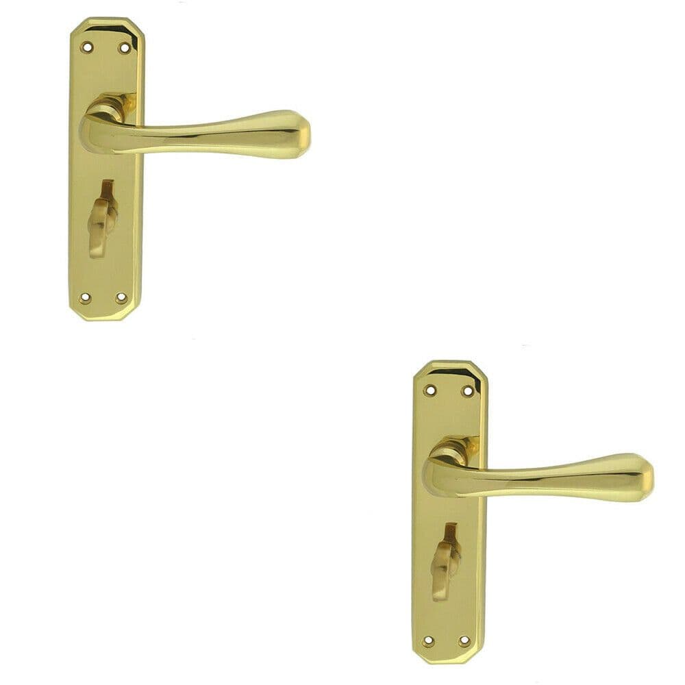 2x PAIR Heavy Duty Lever on Angular Bathroom Backplate 180 x 40mm Polished Brass