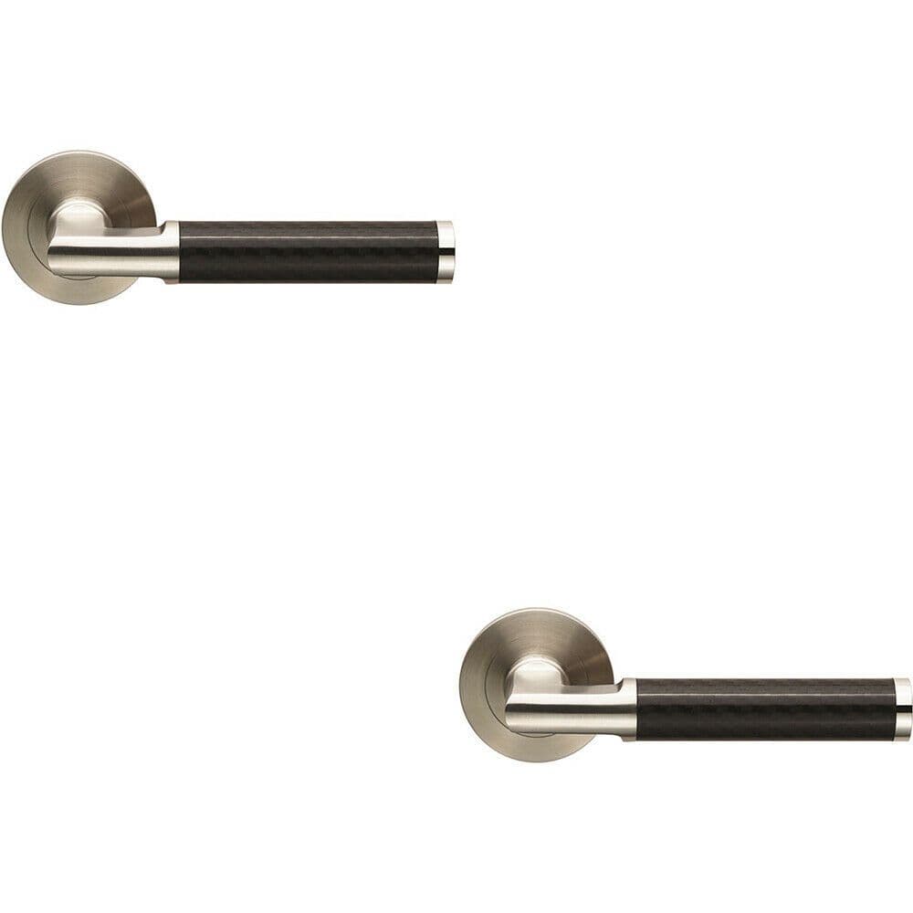 2x PAIR Carbon Fibre Round Bar Handle on Round Concealed Fix Satin Steel