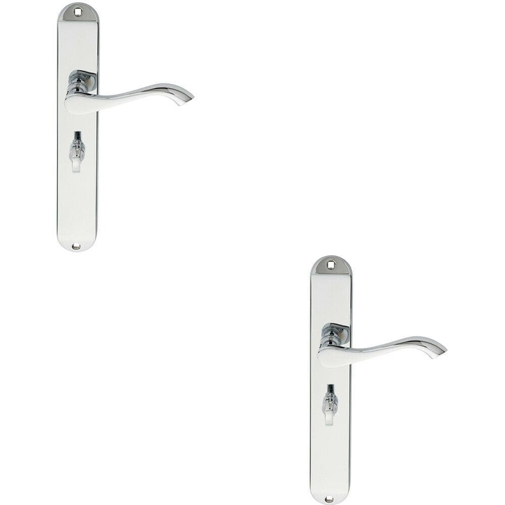 2x PAIR Curved Lever on Long Slim Bathroom Backplate 241 x 40mm Polished Chrome