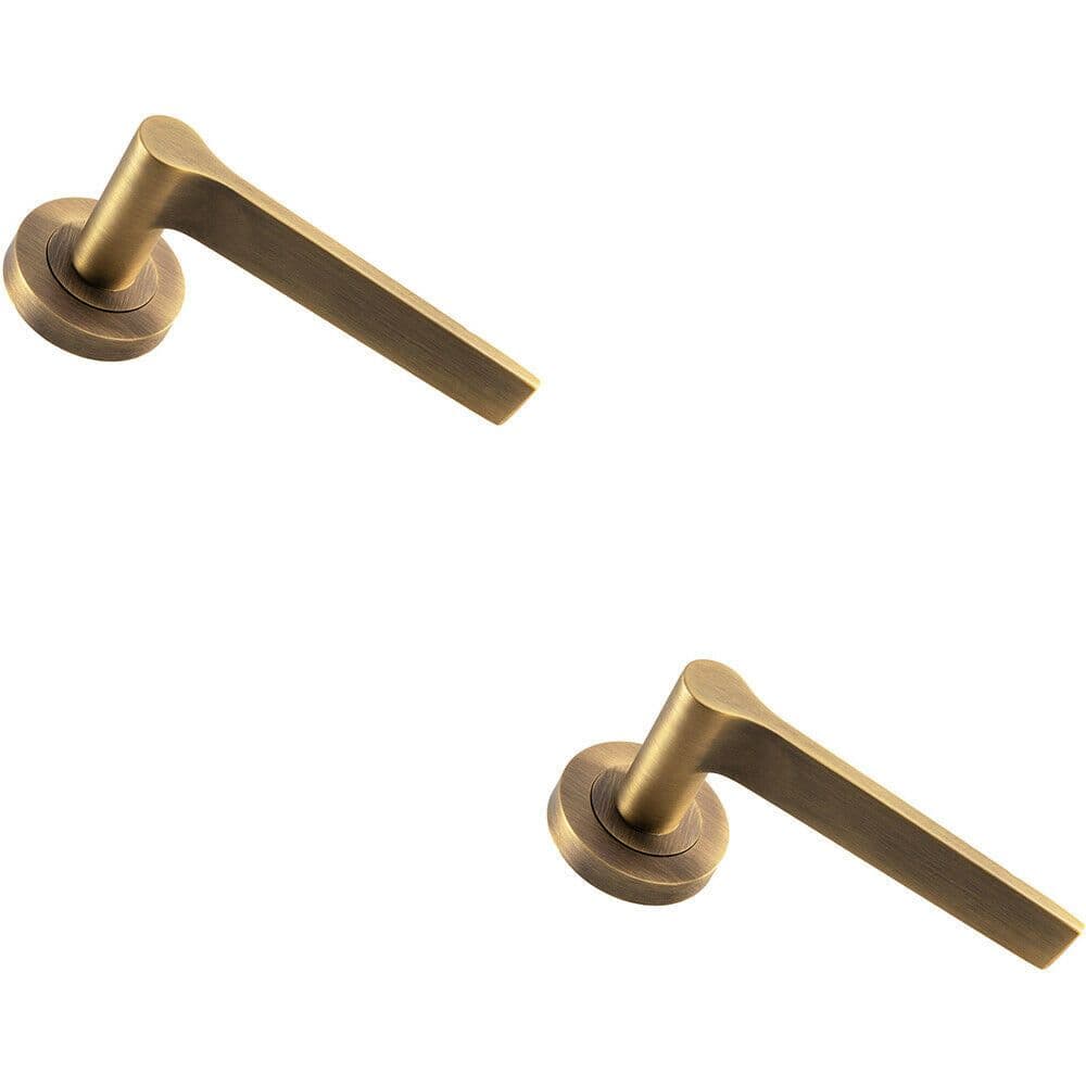 2x PAIR Straight Rounded Handle on Round Concealed Fix Antique Brass