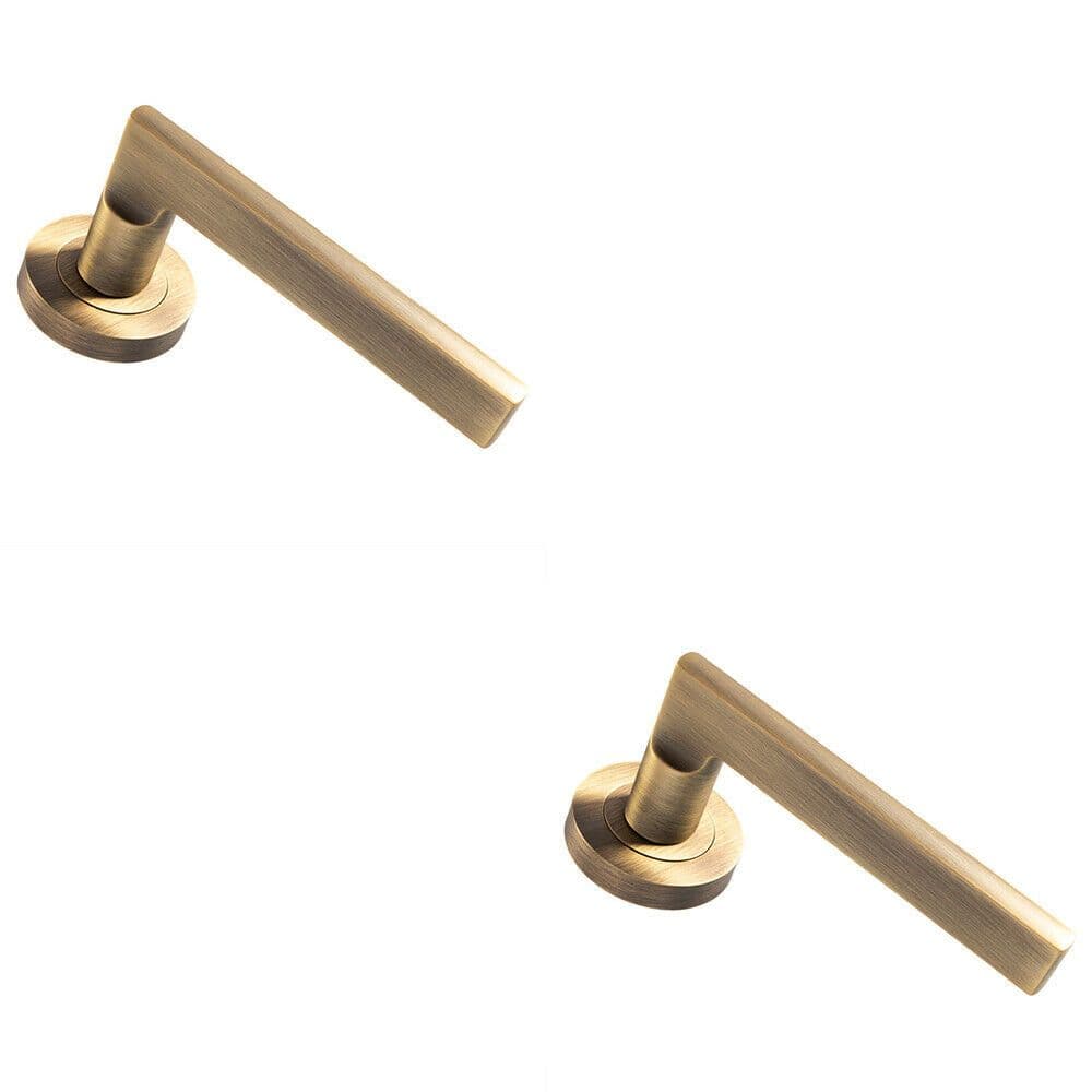 2x PAIR Straight Plinth Mounted Lever on Round Concealed Fix Antique Brass