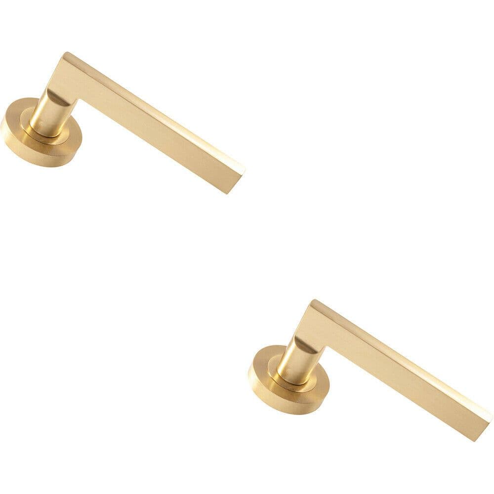 2x PAIR Straight Plinth Mounted Handle on Round Concealed Fix Satin Brass