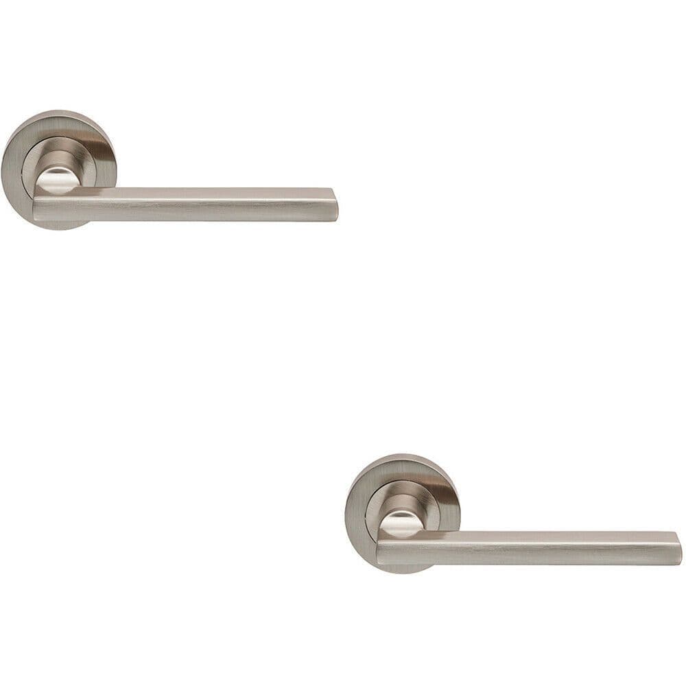 2x PAIR Straight Plinth Mounted Handle on Round Concealed Fix Satin Nickel