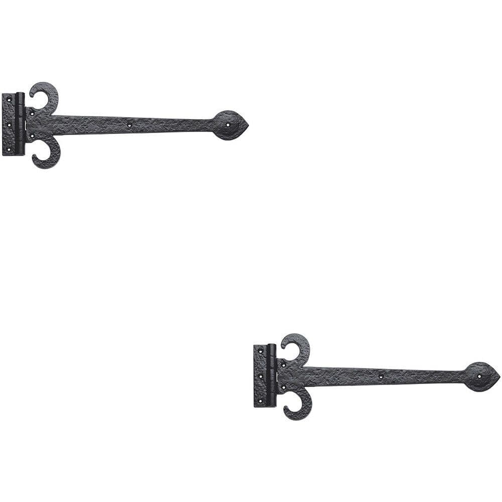 2x PAIR 457mm Ornate Sword T Hinge Black Antique Internal Decorative Door Hinge