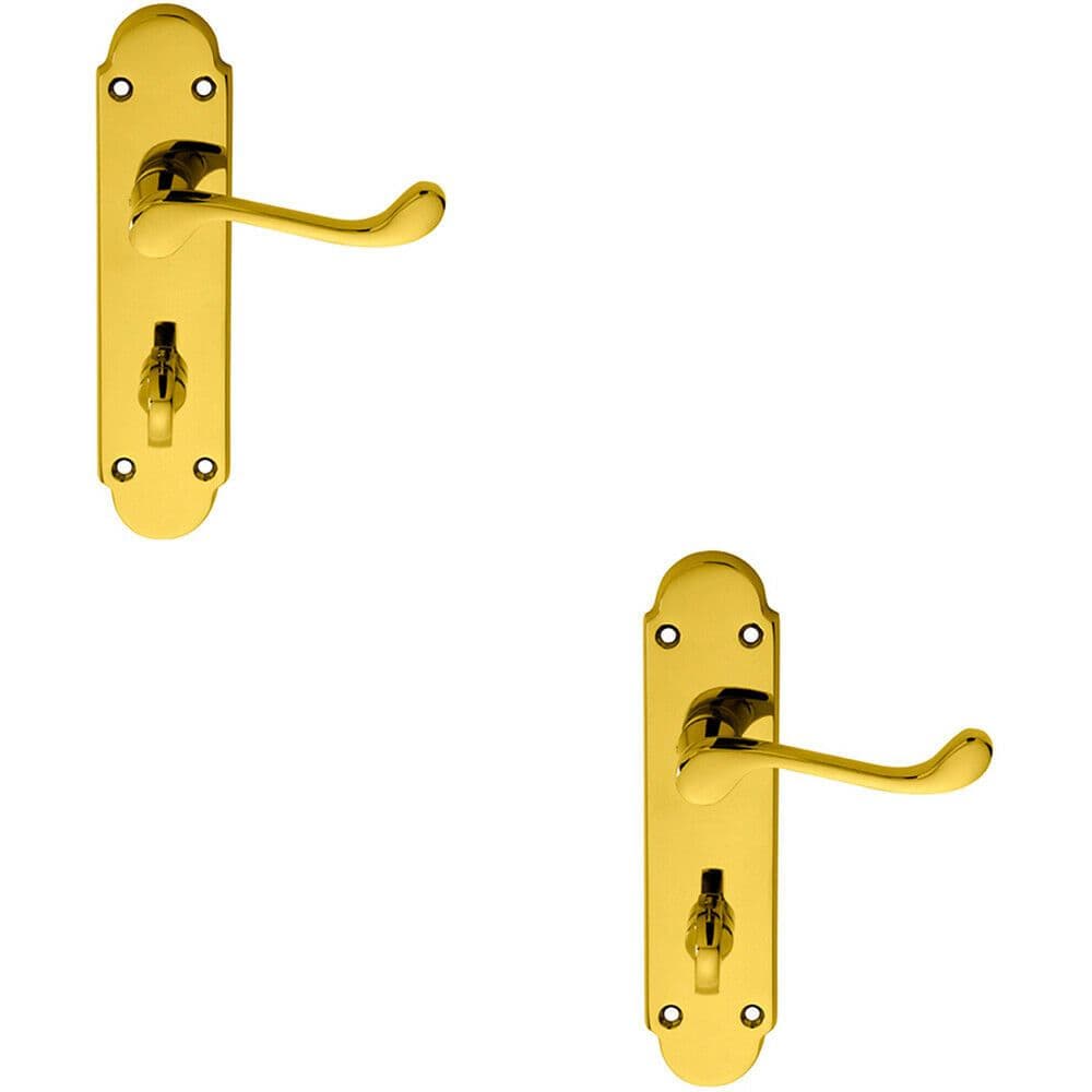 2x PAIR Victorian Upturned Lever on Bathroom Backplate 170 x 42mm Brass
