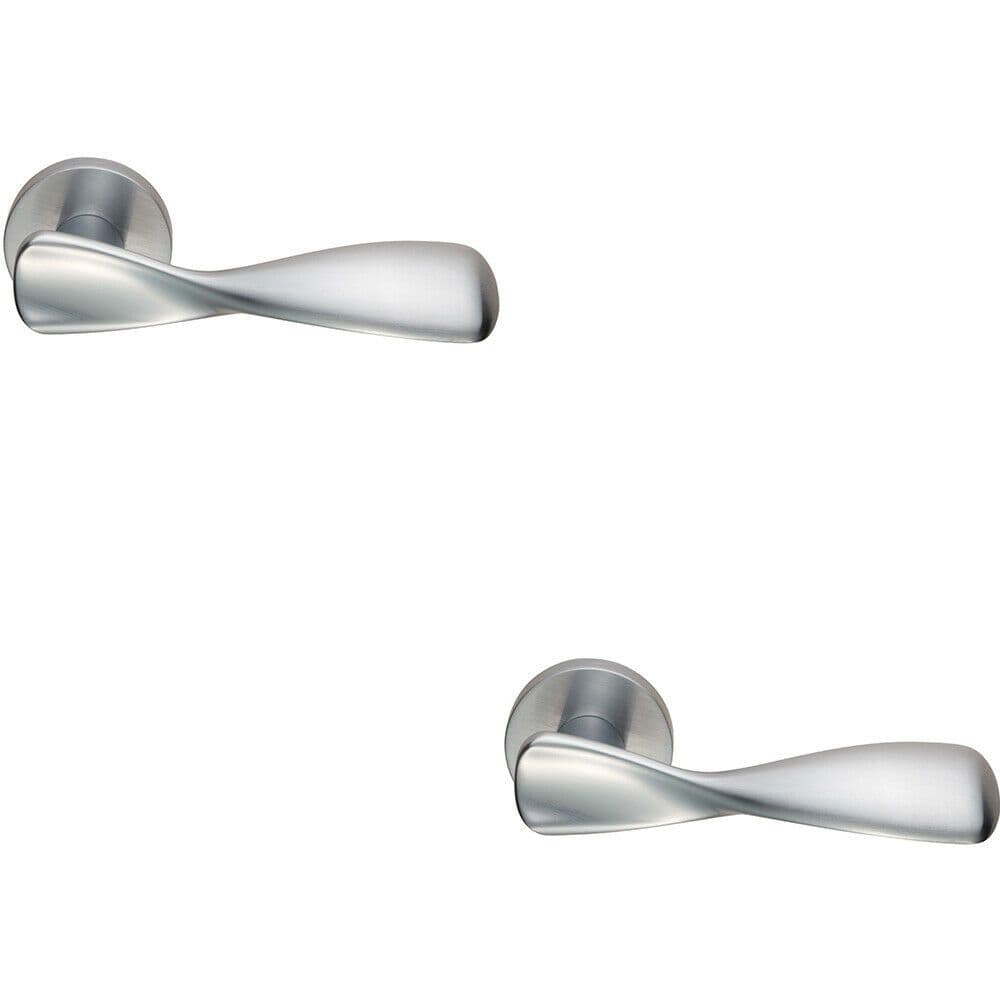 2x PAIR Ergonomic Twisted Handle on Round Concealed Fix Satin Chrome