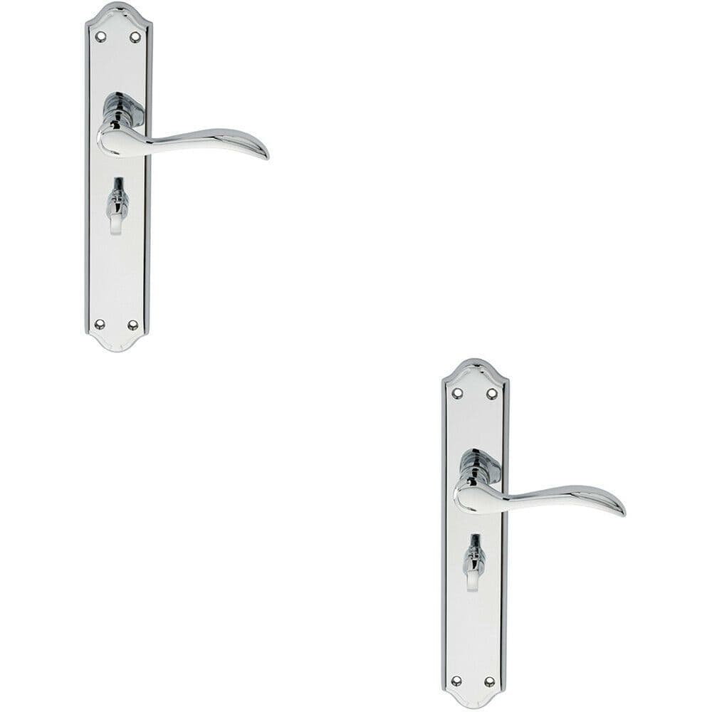 2x PAIR Curved Handle on Long Bathroom Backplate 245 x 45mm Polished Chrome