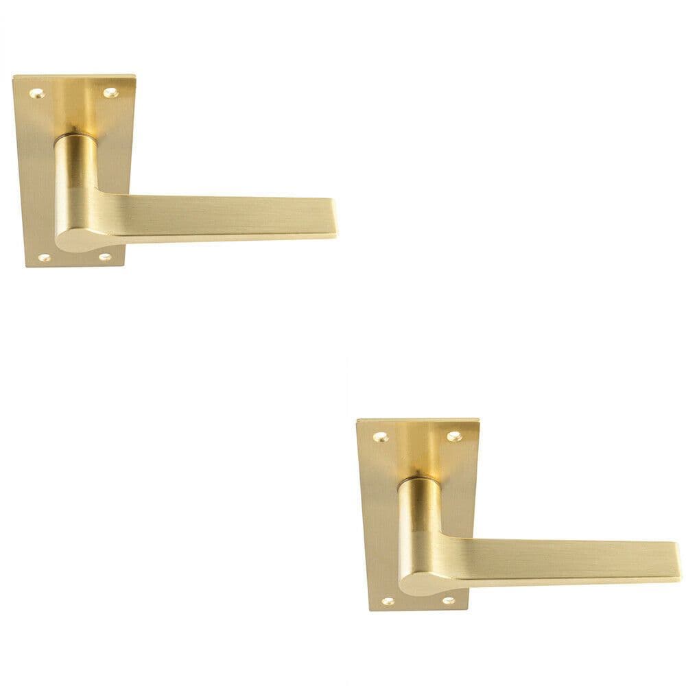 2x PAIR Flat Straight Handle on Slim Lock Backplate 150 x 50mm Antique Brass