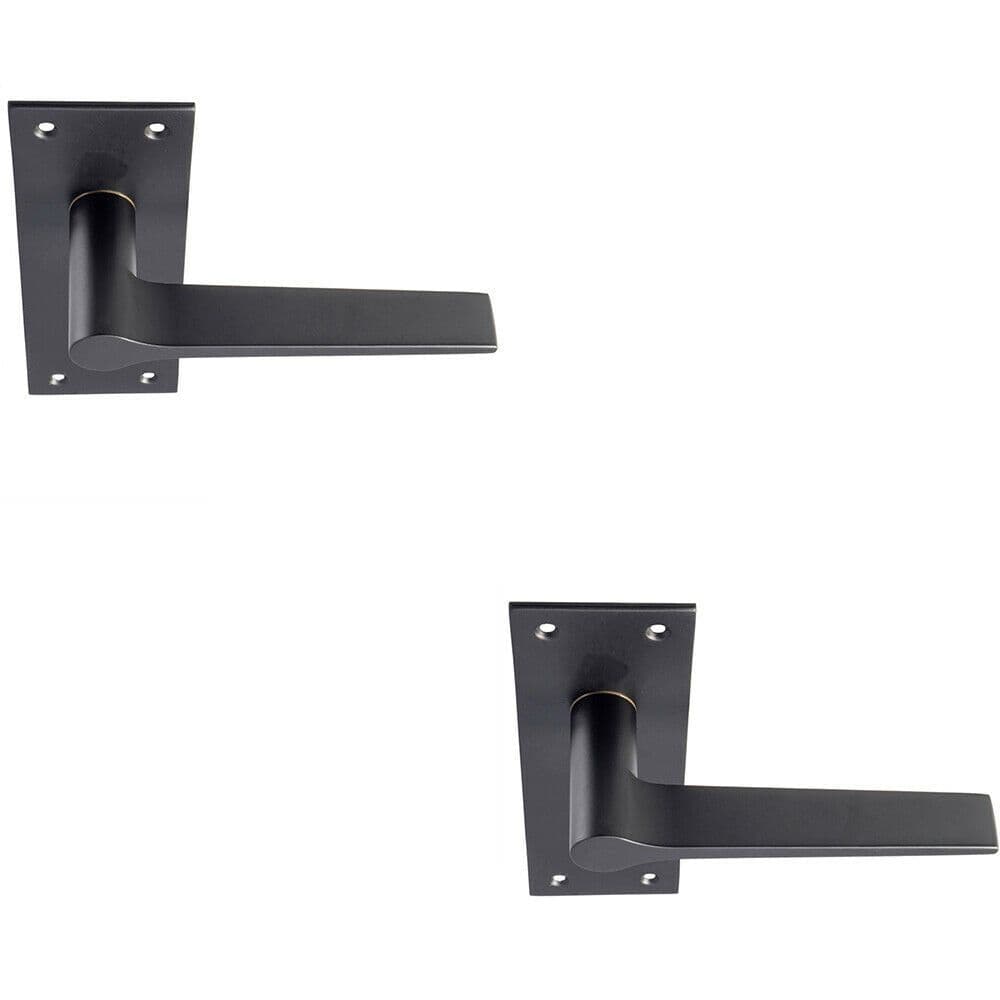 2x PAIR Flat Straight Handle on Slim Lock Backplate 150 x 50mm Matt Black