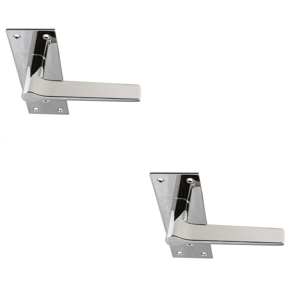 2x PAIR Flat Straight Handle on Slim Lock Backplate 150 x 50mm Polished Nickel