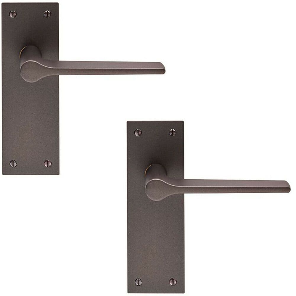 2x PAIR Flat Straight Handle on Slim Latch Backplate 150 x 50mm Matt Bronze