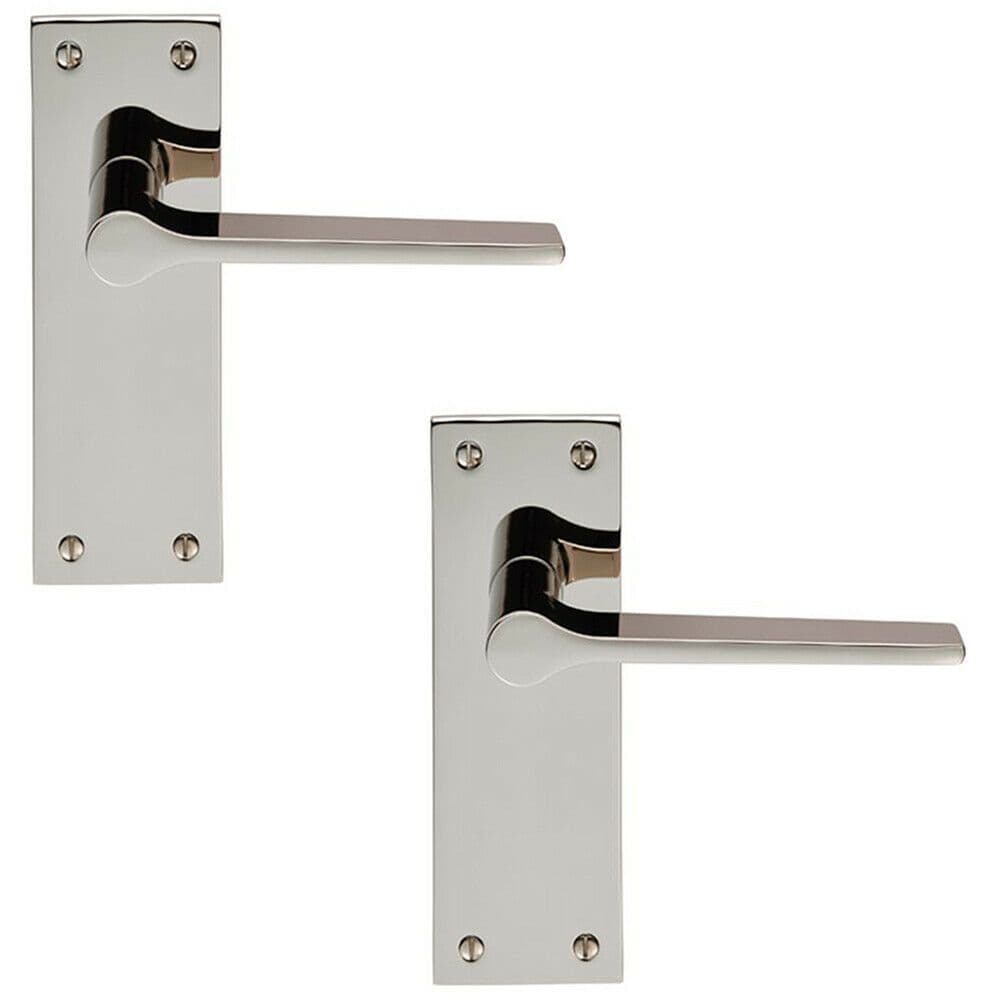 2x PAIR Flat Straight Handle on Slim Latch Backplate 150 x 50mm Polished Nickel