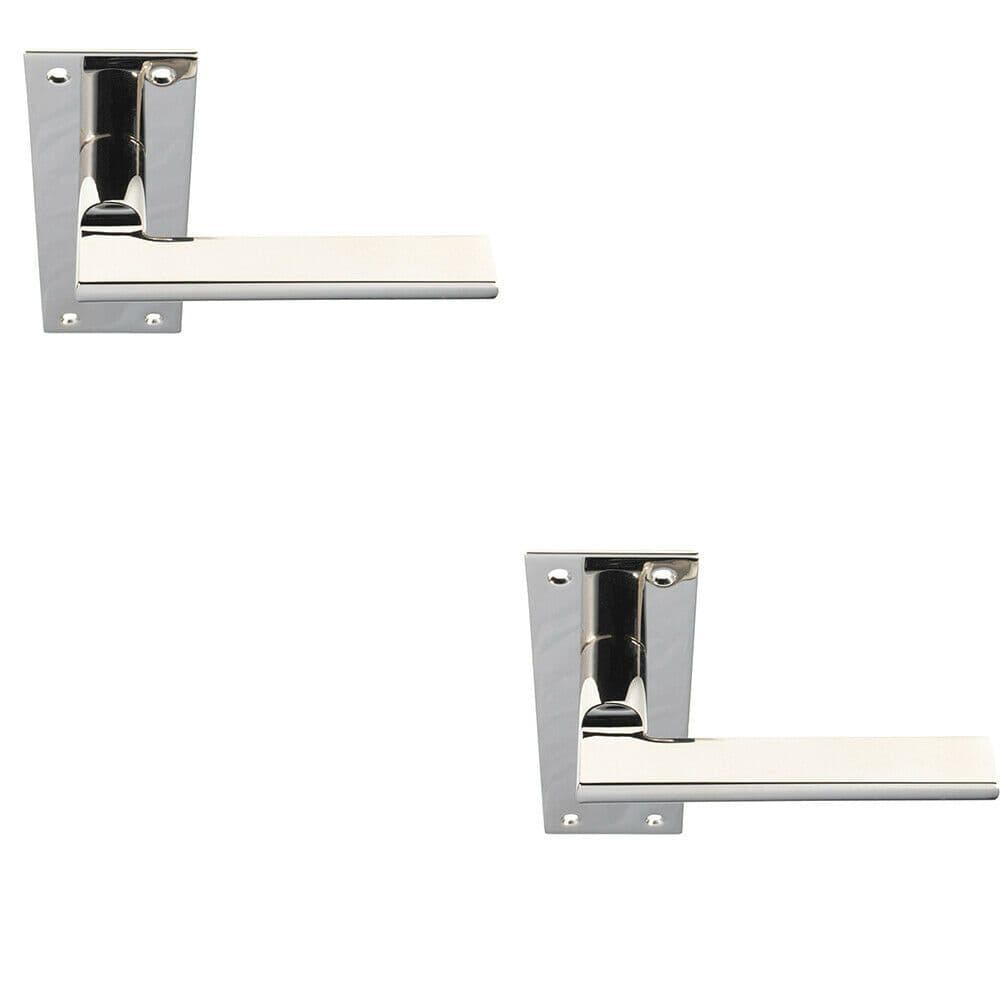 2x PAIR Straight Bar Handle on Slim Lock Backplate 150 x 50mm Polished Nickel