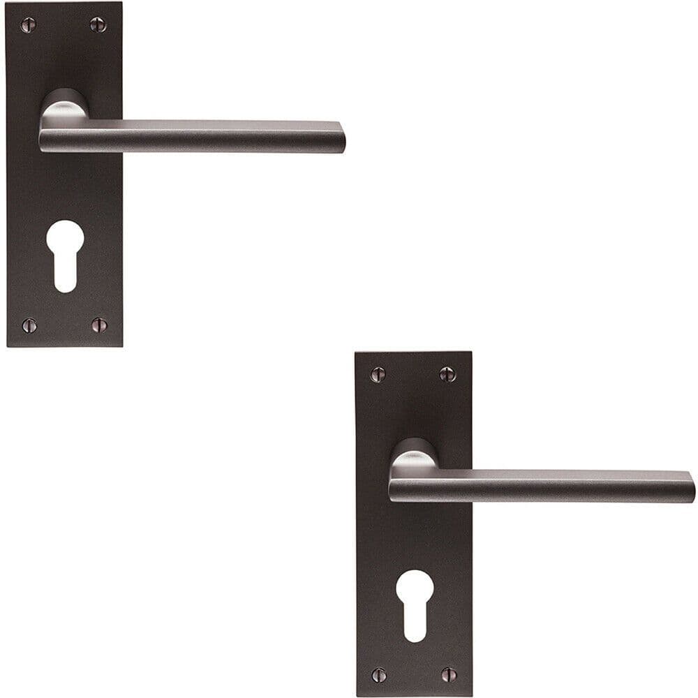 2x PAIR Straight Bar Handle on Slim Euro Lock Backplate 150 x 50mm Matt