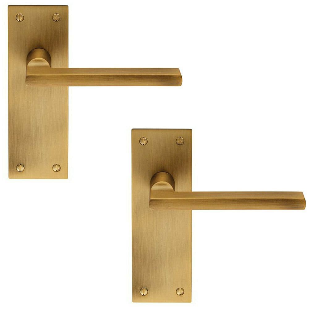 2x PAIR Straight Bar Handle on Slim Latch Backplate 150 x 50mm Antique Brass