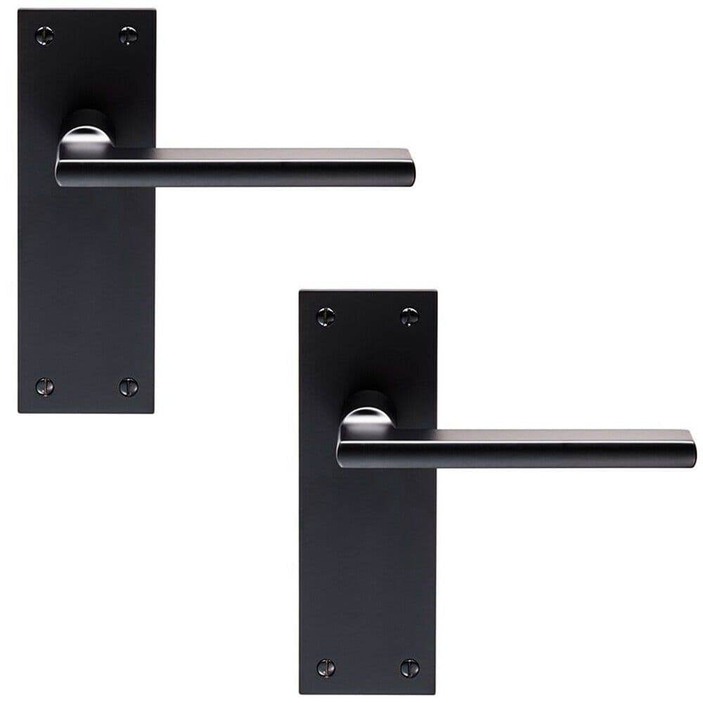 2x PAIR Straight Bar Handle on Slim Latch Backplate 150 x 50mm Matt Black