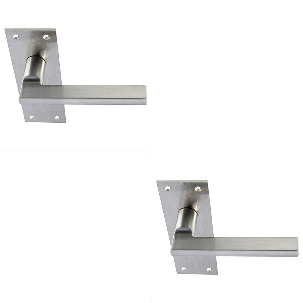 2x PAIR Straight Bar Handle on Slim Latch Backplate 150 x 50mm Satin Nickel