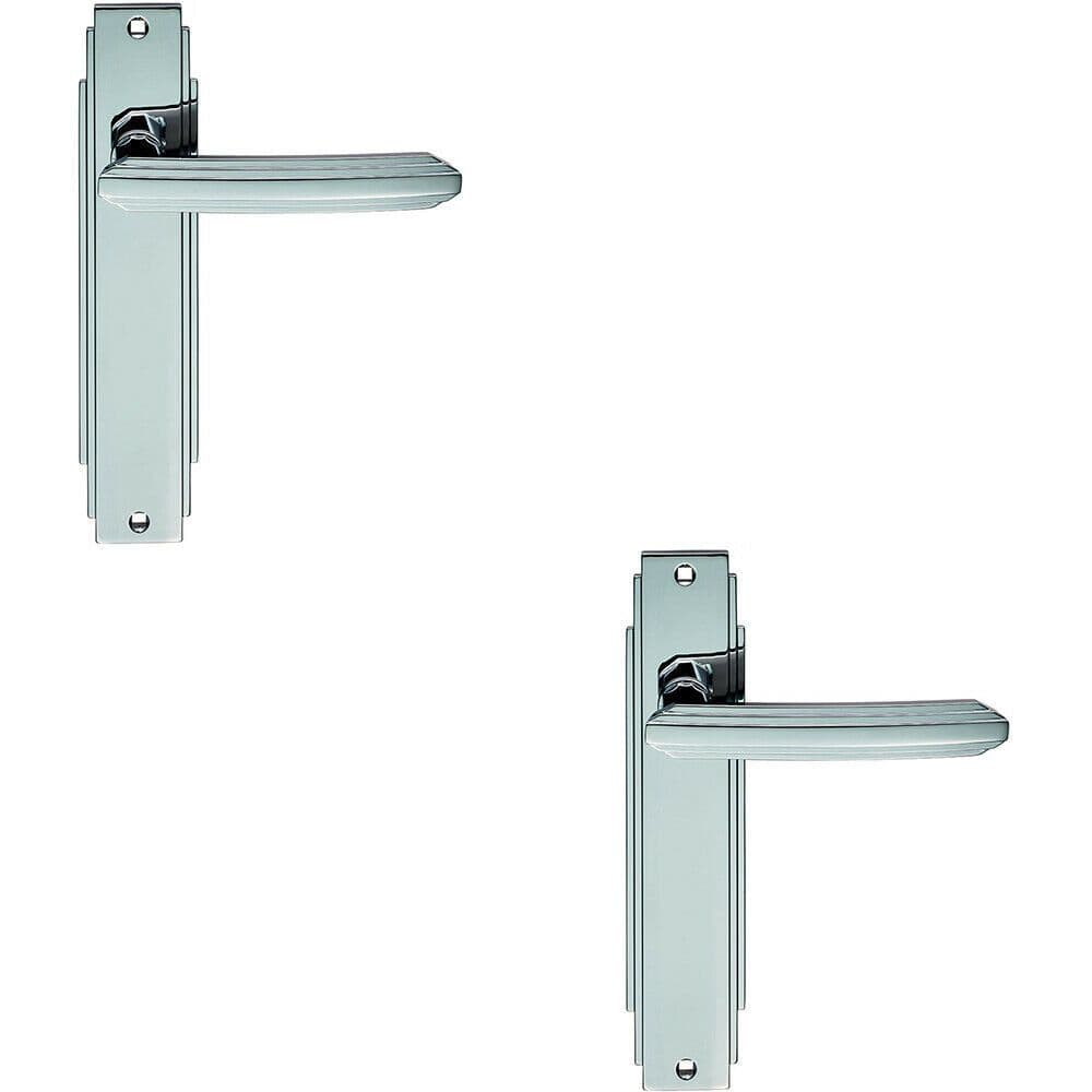2x PAIR Line Detailed Handle on Latch Backplate 205 x 45mm Polished Chrome