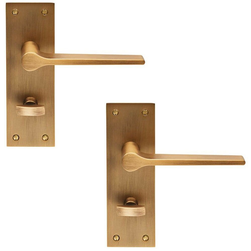 2x PAIR Flat Straight Lever on Slim Bathroom Backplate 150 x 50mm Antique Brass