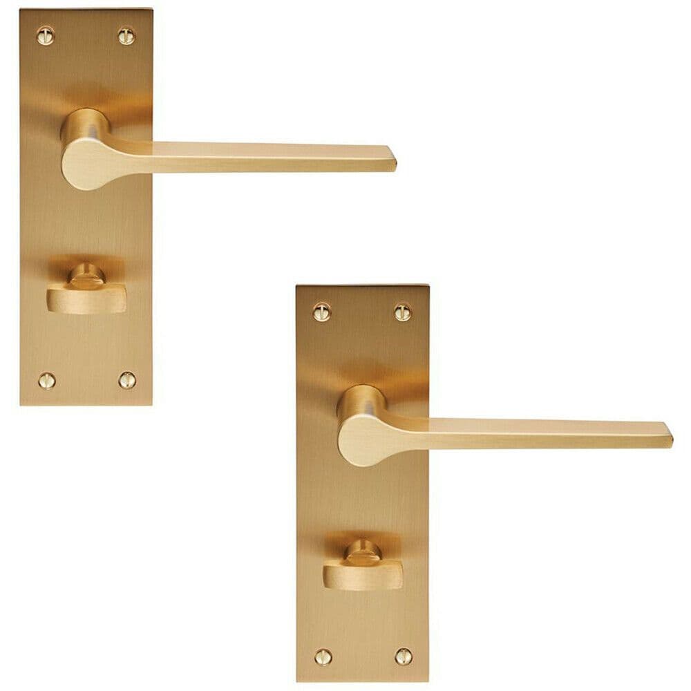 2x PAIR Flat Straight Handle on Slim Bathroom Backplate 150 x 50mm Satin Brass