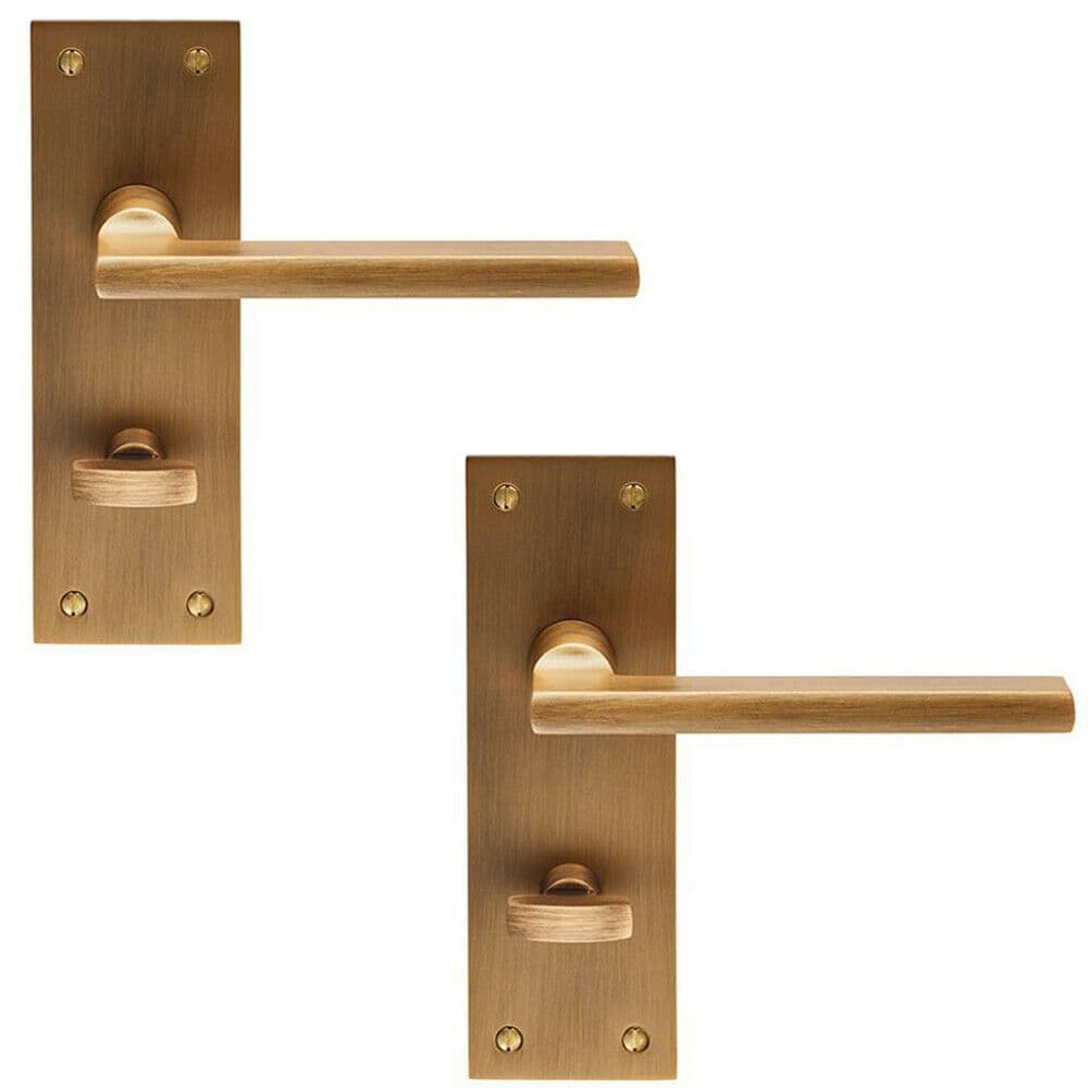 2x PAIR Straight Bar Handle on Slim Bathroom Backplate 150 x 50mm Antique Brass