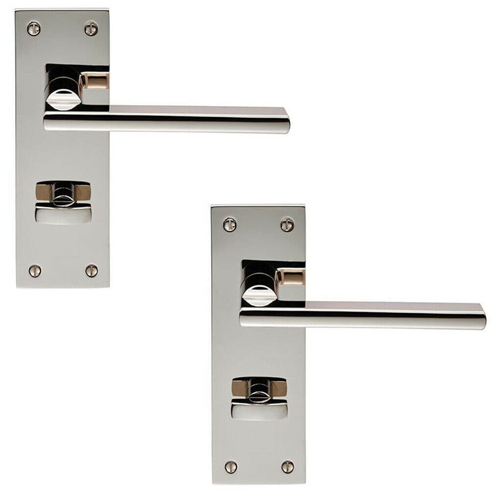 2x PAIR Straight Bar Lever on Slim Bathroom Backplate 150 x 50mm Polished Nickel