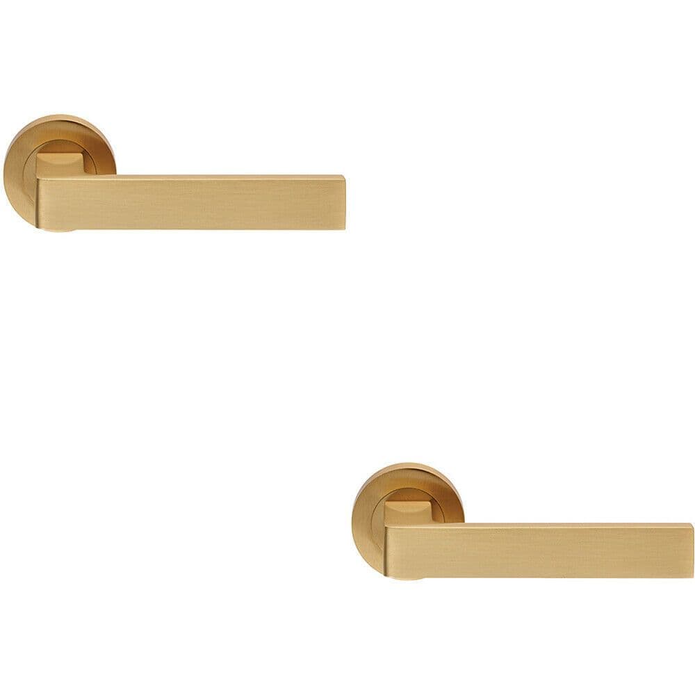 2x PAIR Straight Square Handle on Round Concealed Fix Satin Brass
