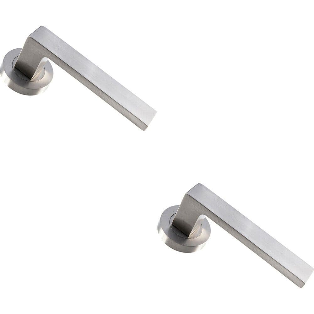 2x PAIR Straight Square Handle on Round Concealed Fix Satin Nickel