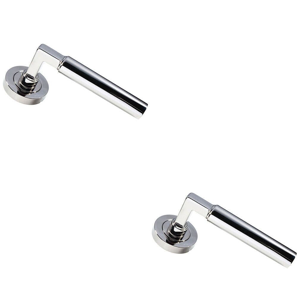 2x PAIR Straight Round Bar Handle on Round Concealed Fix Polished Nickel