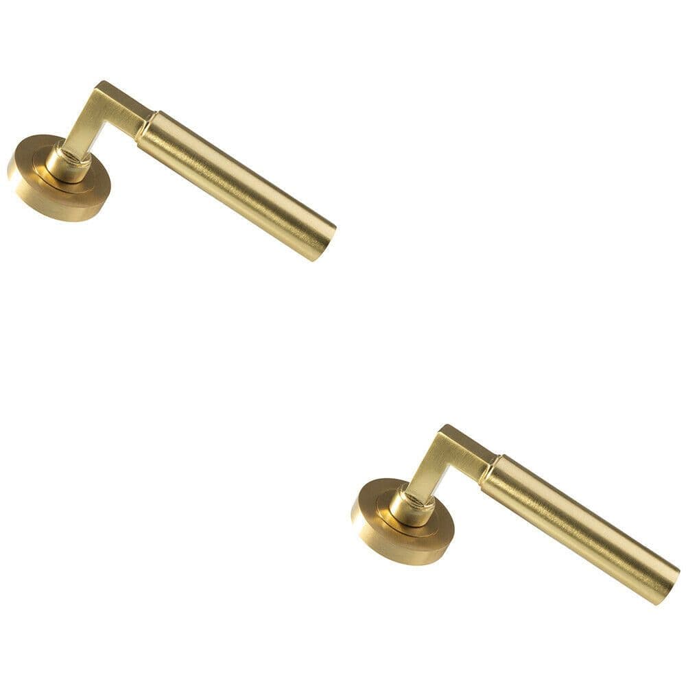 2x PAIR Straight Round Bar Handle on Round Concealed Fix Satin Brass