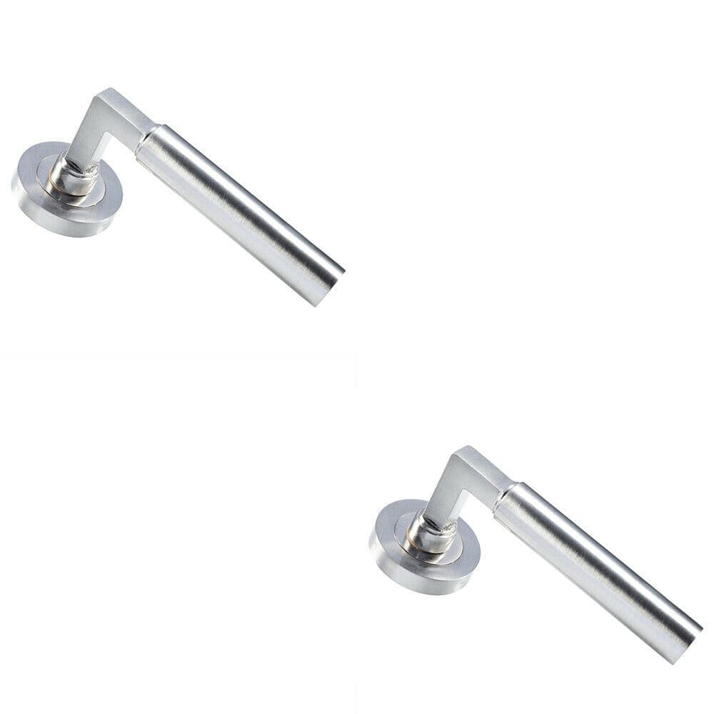2x PAIR Straight Round Bar Handle on Round Rose Concealed Fix Satin Nickel