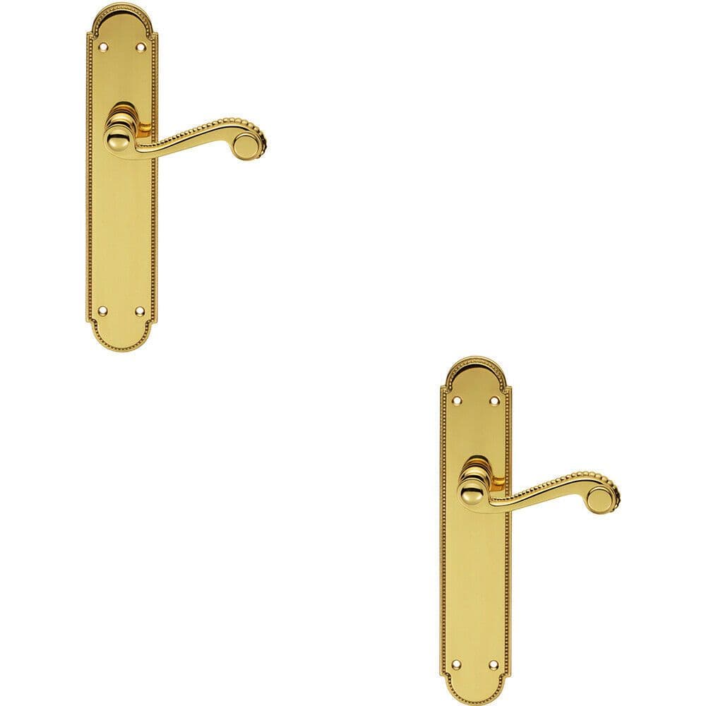 2x PAIR Beaded Pattern Handle on Latch Backplate 249 x 50mm Polished Brass