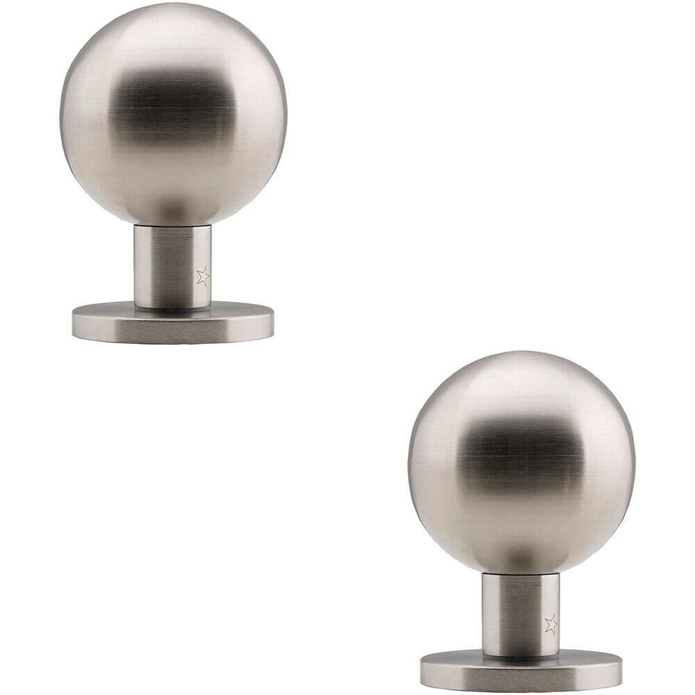 2x Round Mortice Door Knob - Satin Stainless Steel - 50mm Rose - Modern Handle