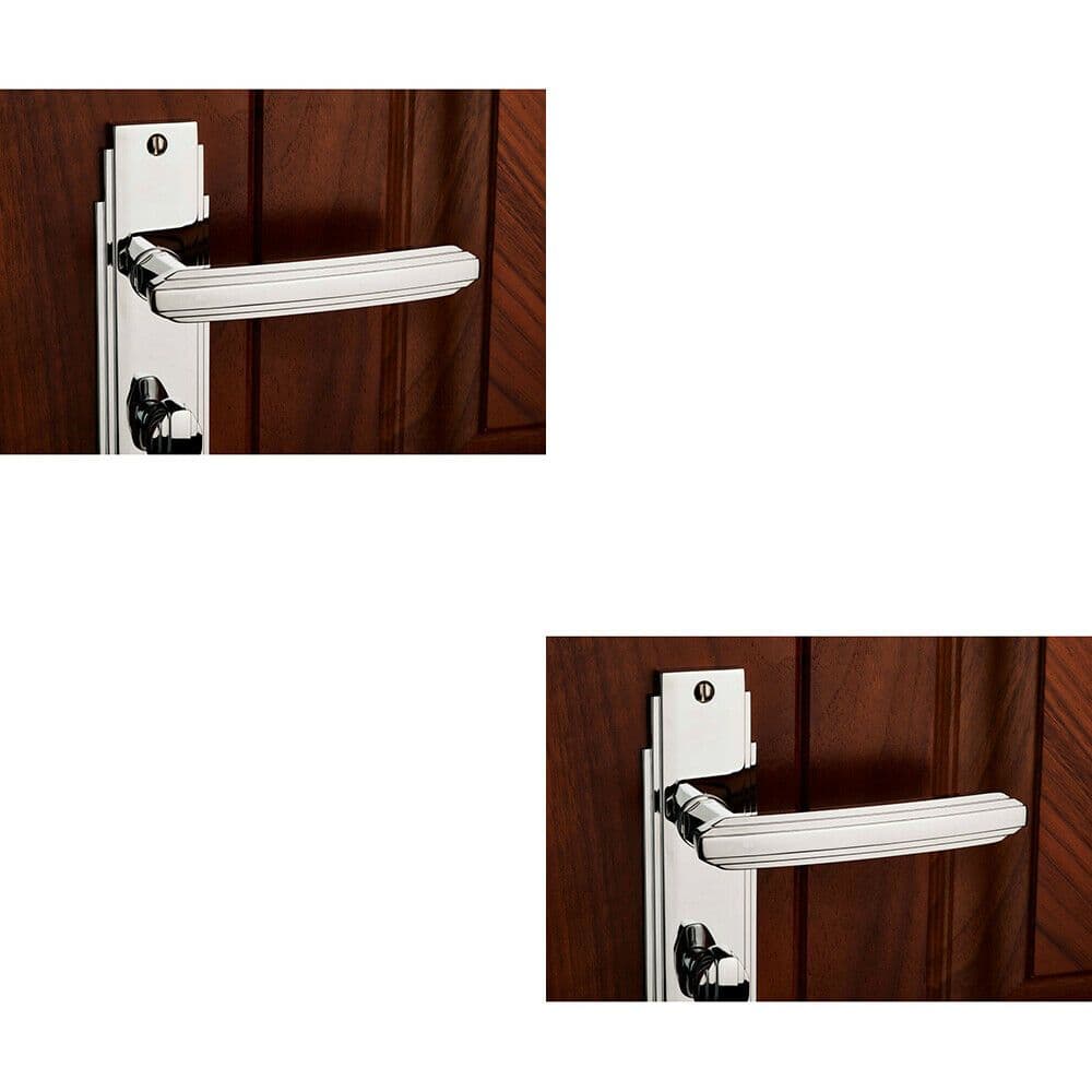 2x PAIR Line Detailed Handle on Bathroom Backplate 205 x 45mm Polished Chrome