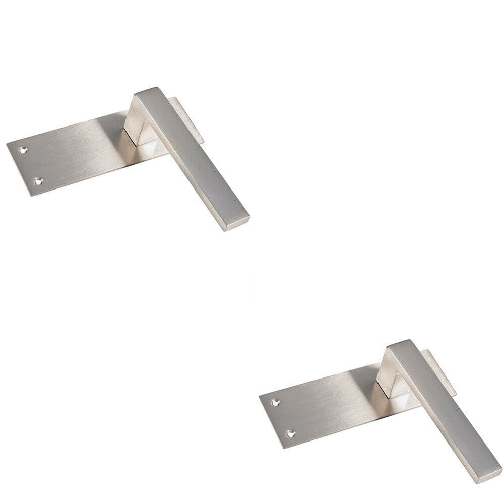 2x PAIR Straight Square Handle on Slim Latch Backplate 150 x 50mm Satin Nickel