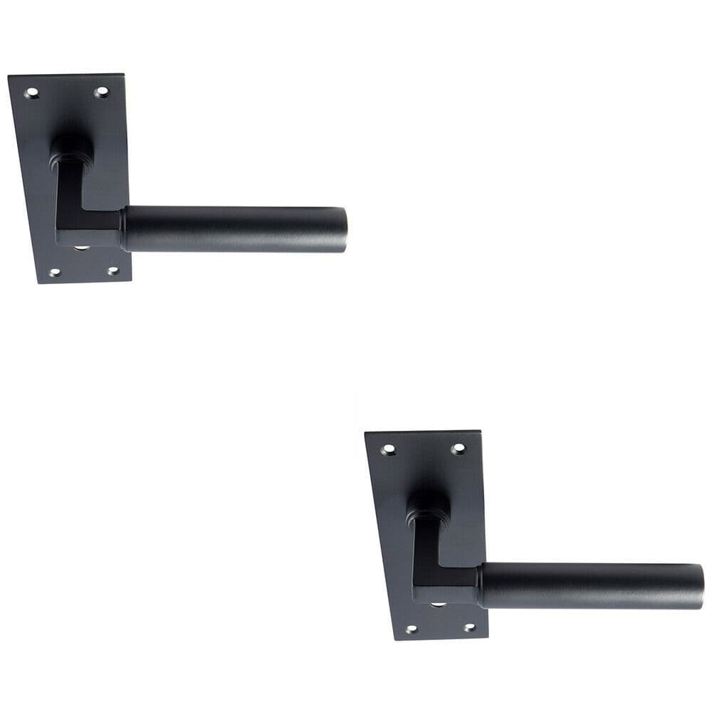 2x PAIR Round Bar Handle on Slim Lock Backplate 150 x 50mm Matt Black Finish