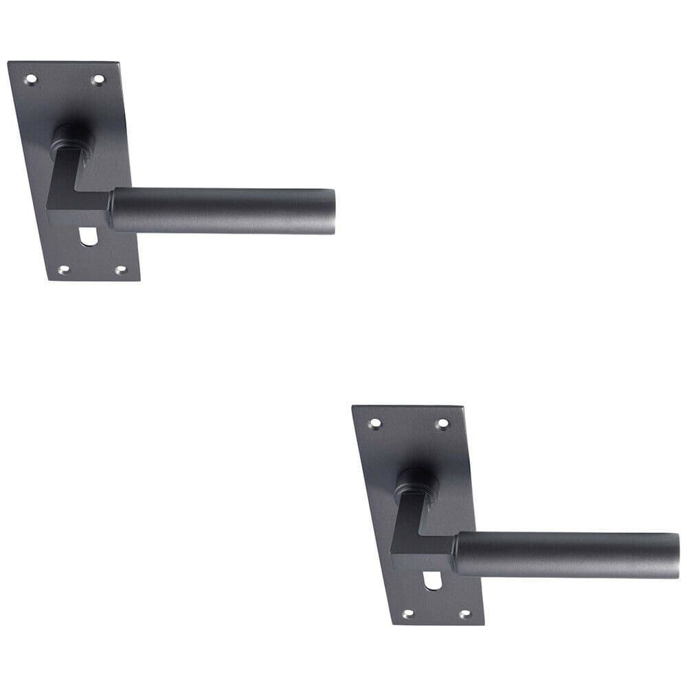 2x PAIR Round Bar Handle on Slim Lock Backplate 150 x 50mm Matt Bronze
