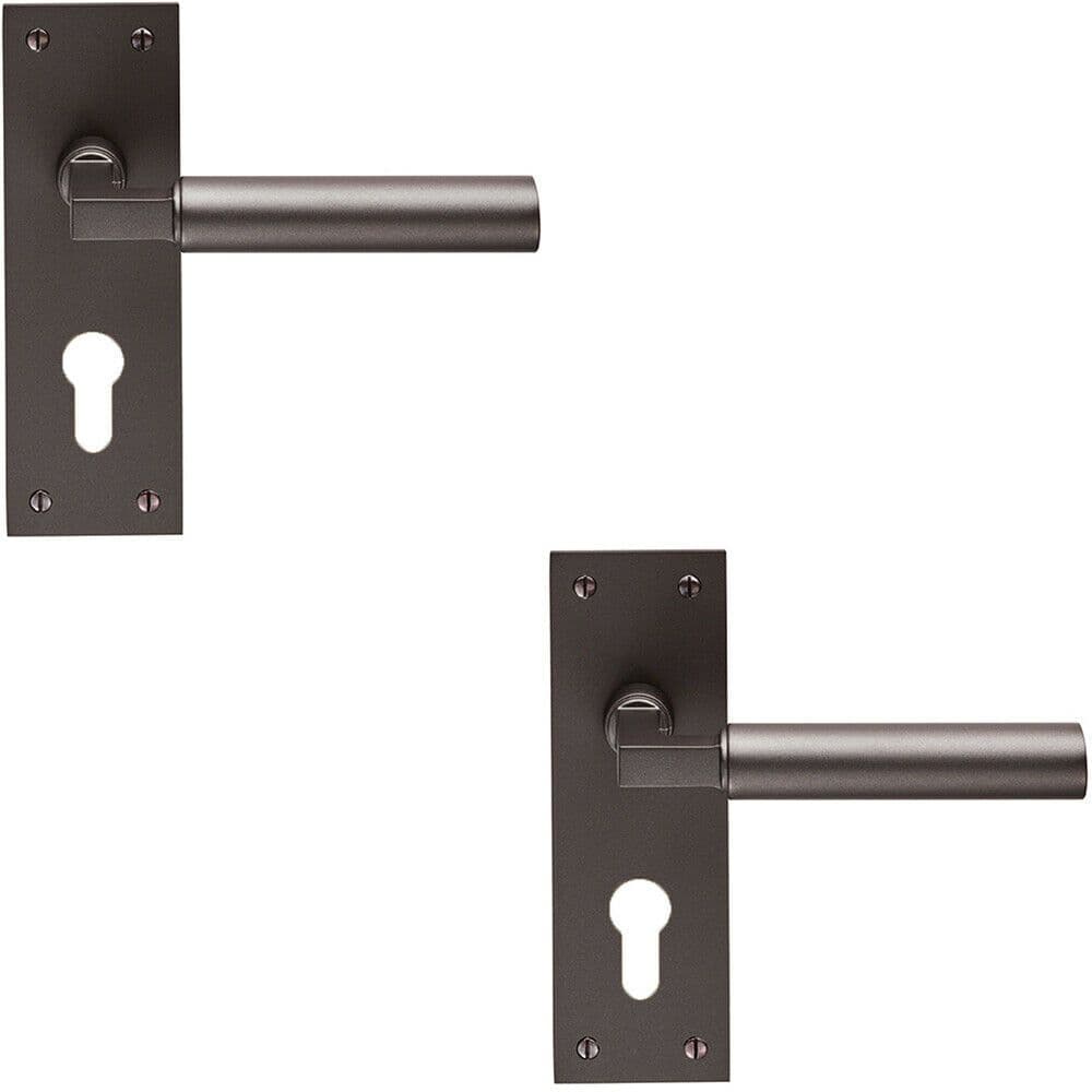 2x PAIR Round Bar Handle on Slim Euro Lock Backplate 150 x 50mm Matt