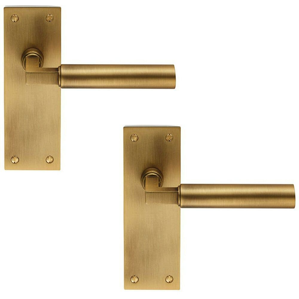 2x PAIR Round Bar Handle on Slim Latch Backplate 150 x 50mm Antique Brass