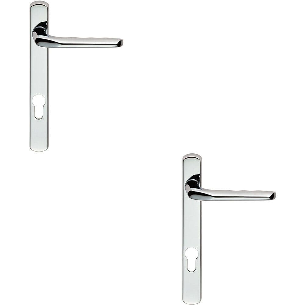 2x Straight Lever Door Handle on Lock Backplate Polished Chrome 208mm X 26mm