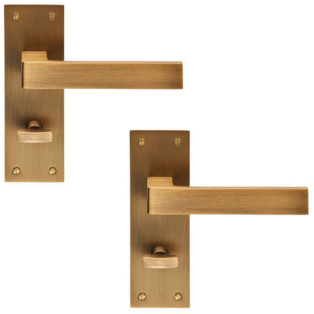 2x PAIR Straight Square Handle on Bathroom Backplate 150 x 50mm Antique Brass