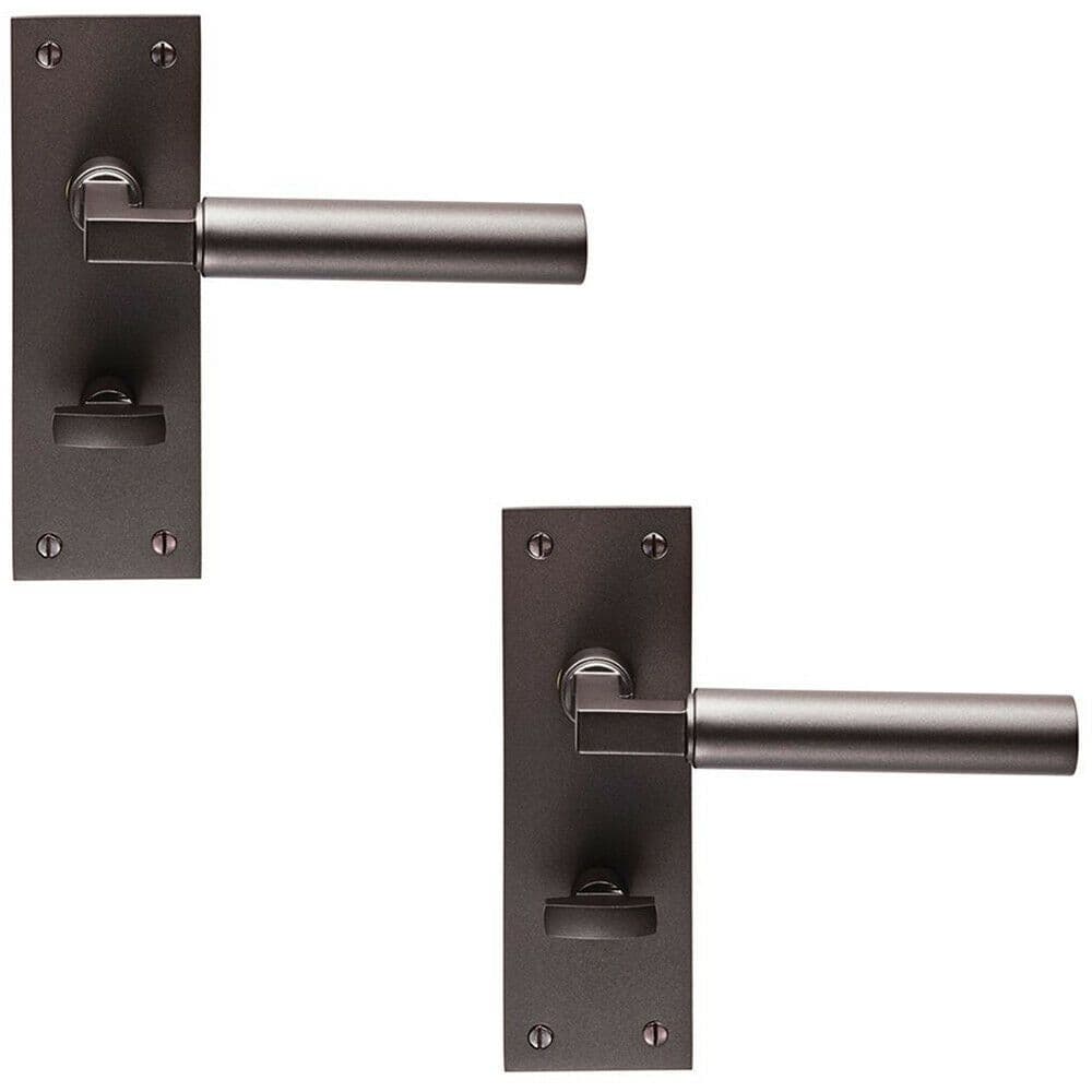 2x PAIR Round Bar Handle on Slim Bathroom Backplate 150 x 50mm Matt