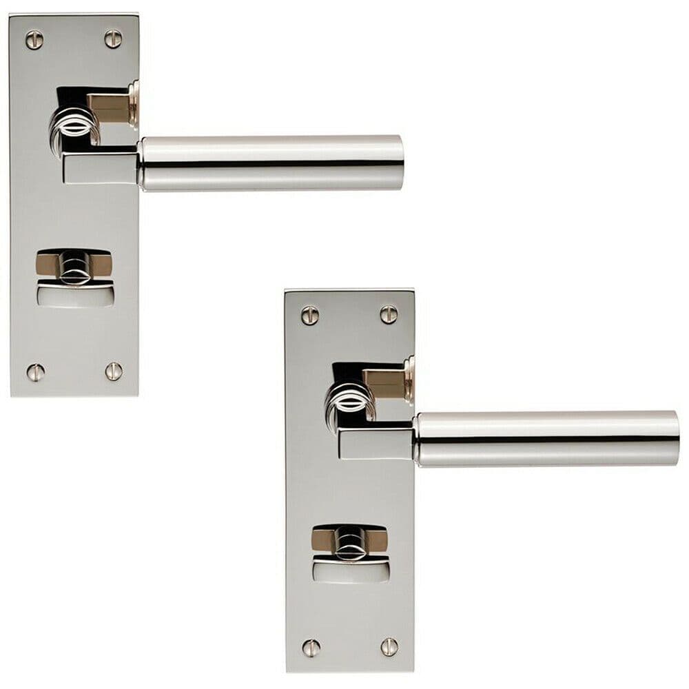 2x PAIR Round Bar Handle on Slim Bathroom Backplate 150 x 50mm Polished Nickel