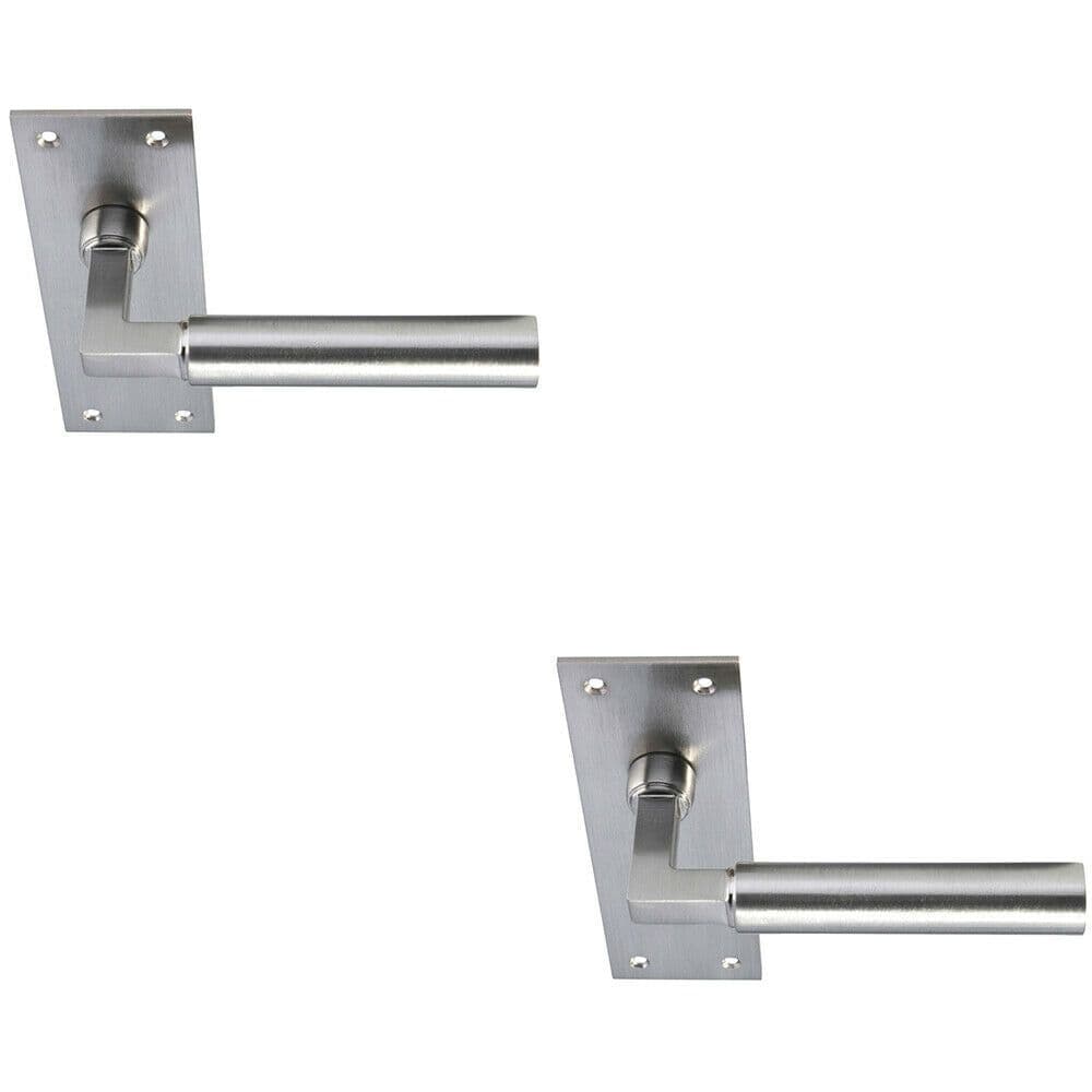 2x PAIR Round Bar Handle on Slim Bathroom Backplate 150 x 50mm Satin Nickel